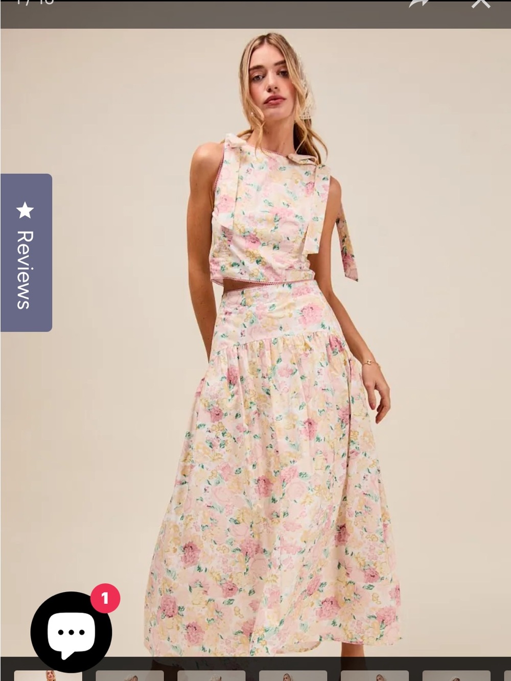 LovLov Floral Pink Midi Dress with Tie Shoulder Detail